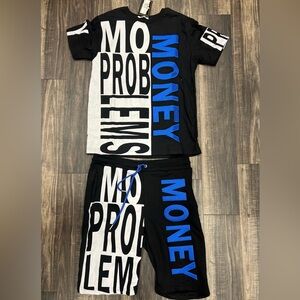 Retro Label Black and White Athletic Shorts with Blue Accents